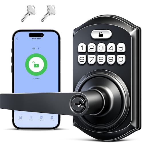 TEEHO TE019 Smart Keypad Door Lock with Handle, App Control, Keyless Entry Electronic Lock, Remote One-Time Codes, Auto Lock, Passage Mode, for Bedroom, Interior Door & Rental, Matte Black - Image 1