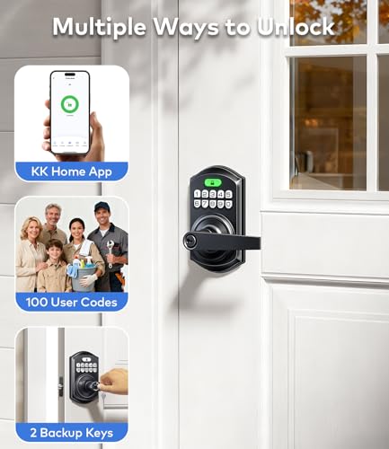 TEEHO TE019 Smart Keypad Door Lock with Handle, App Control, Keyless Entry Electronic Lock, Remote One-Time Codes, Auto Lock, Passage Mode, for Bedroom, Interior Door & Rental, Matte Black - Image 2