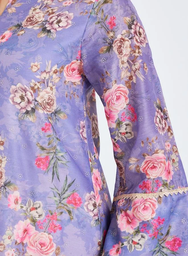Amirah  Women Purple Floral Print A-Line Jalabiya for Women | Best Price UAE