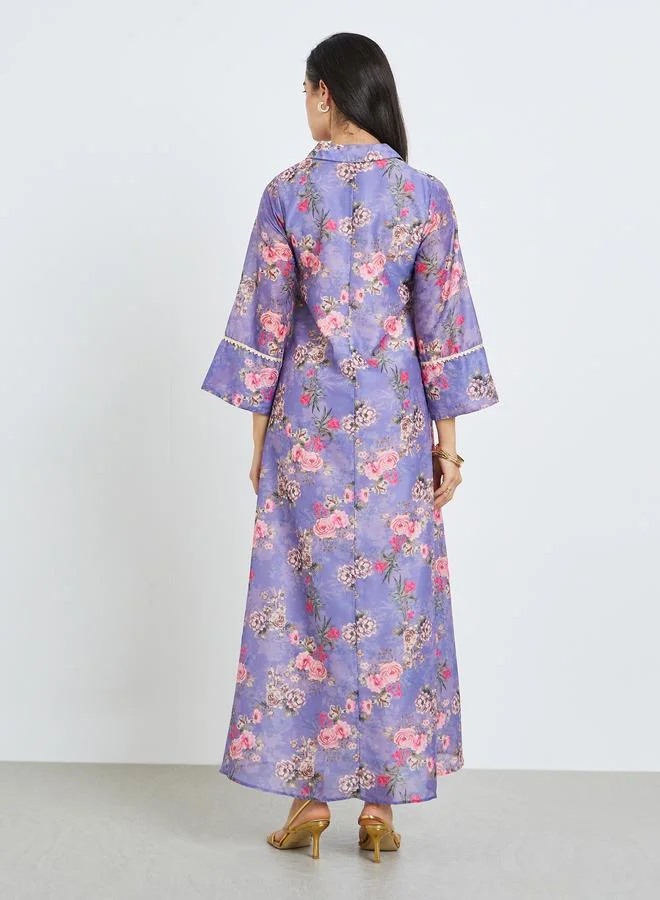 Amirah  Women Purple Floral Print A-Line Jalabiya for Women | Best Price UAE