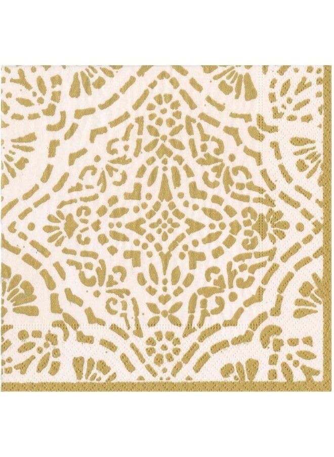 Caspari Annika Paper Luncheon Napkins in Ivory  Gold, 20 Per Package  - Image 2