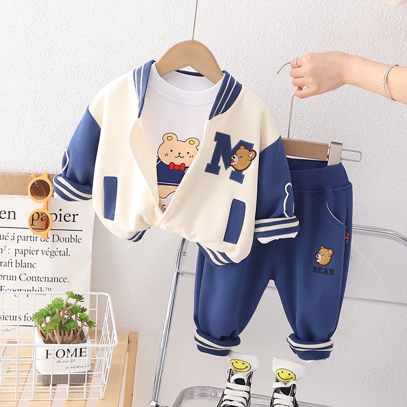 Spring Boys Casual Baseball Jacket Cartoon Outfit 1-5Y Brown - Image 2