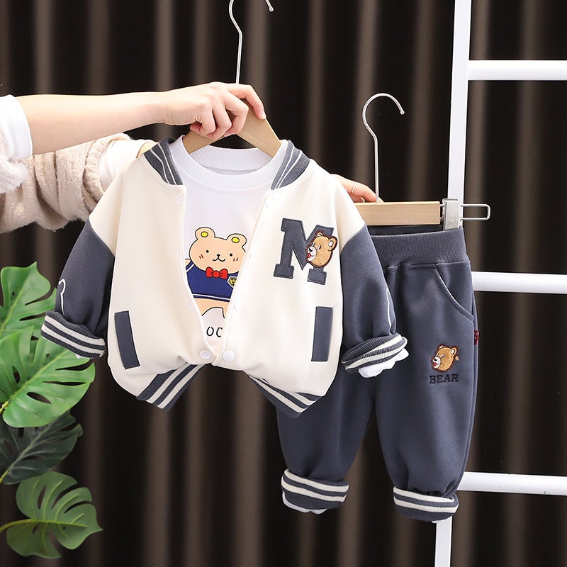 Spring Boys Casual Baseball Jacket Cartoon Outfit 1-5Y Brown - Image 5