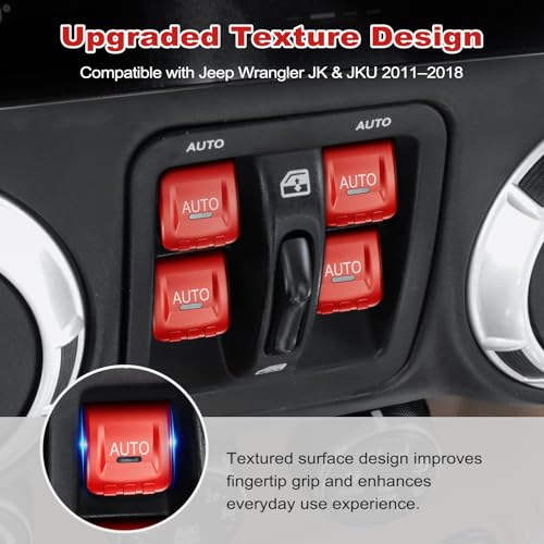 DIAMOOKY Upgraded Metal Window Switch Button Cover for Jeep Wrangler JK JKU 2018 2017 2016 2015 2014 2013 2012 2011 Interior Accessories, Aluminum Alloy, Red - 4pcs - Image 2