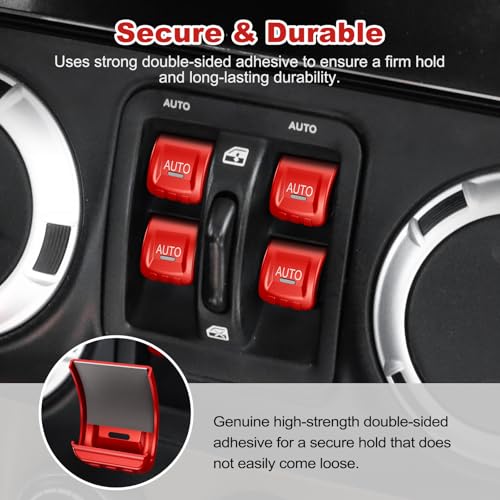 DIAMOOKY Upgraded Metal Window Switch Button Cover for Jeep Wrangler JK JKU 2018 2017 2016 2015 2014 2013 2012 2011 Interior Accessories, Aluminum Alloy, Red - 4pcs - Image 3