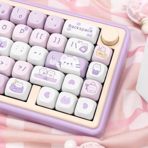 COOMICKEY PBT Keycaps, MOA Profile Keycaps 132 Keys Dye Sublimation Purple Cute Cat Customized Keycap Set for ANSI Layout Cherry MX Switches Mechanical Keyboards - Image 5