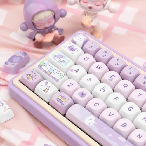 COOMICKEY PBT Keycaps, MOA Profile Keycaps 132 Keys Dye Sublimation Purple Cute Cat Customized Keycap Set for ANSI Layout Cherry MX Switches Mechanical Keyboards - Image 4