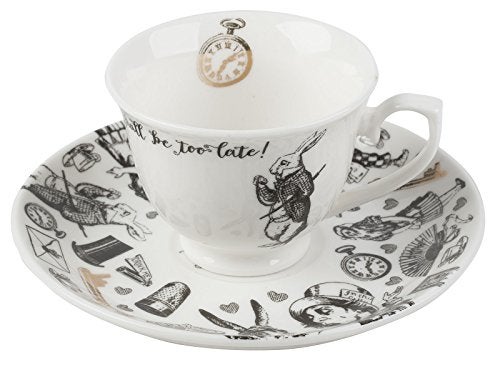 Va V&A Alice in Wonderland Espresso Cup and Saucer, 100 ml (4 fl oz), White - Image 1
