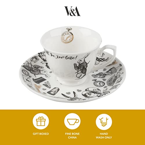 Va V&A Alice in Wonderland Espresso Cup and Saucer, 100 ml (4 fl oz), White - Image 2