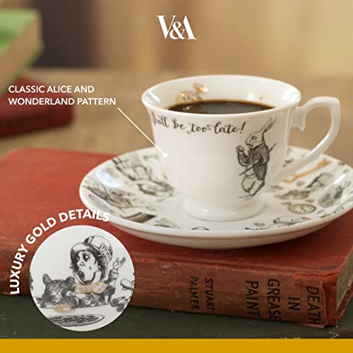 Va V&A Alice in Wonderland Espresso Cup and Saucer, 100 ml (4 fl oz), White - Image 4