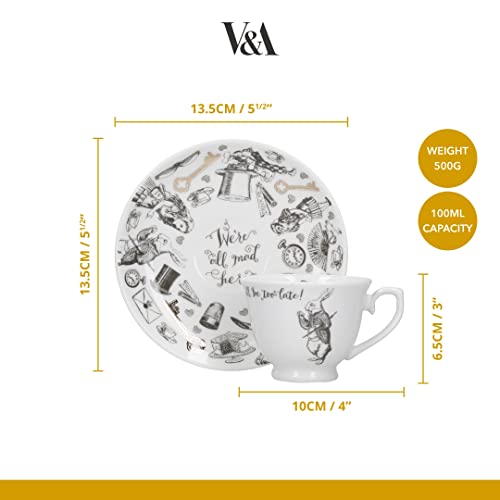 Va V&A Alice in Wonderland Espresso Cup and Saucer, 100 ml (4 fl oz), White - Image 3