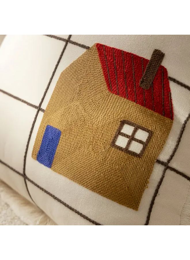 1pc Red Roof Cute House Tassel Pillow Cover 17.72x17.72 Inch Beige Minimalist Decorative Throw Cushion Case for Living Room Bedroom Sofa Office Chair Machine Washable - Image 4