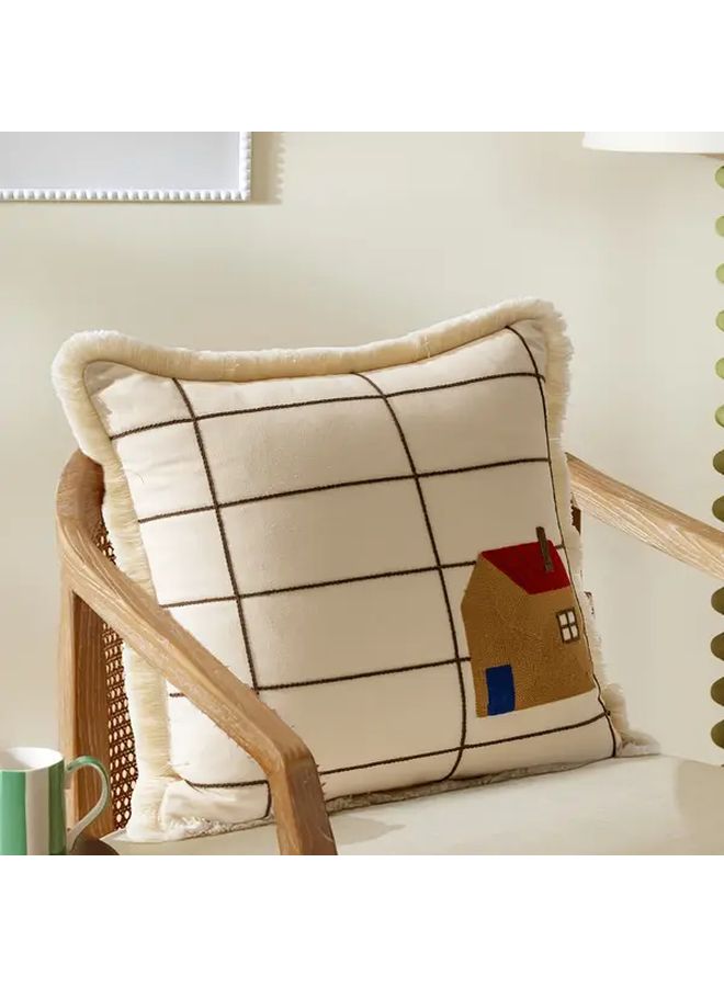 1pc Red Roof Cute House Tassel Pillow Cover 17.72x17.72 Inch Beige Minimalist Decorative Throw Cushion Case for Living Room Bedroom Sofa Office Chair Machine Washable - Image 2