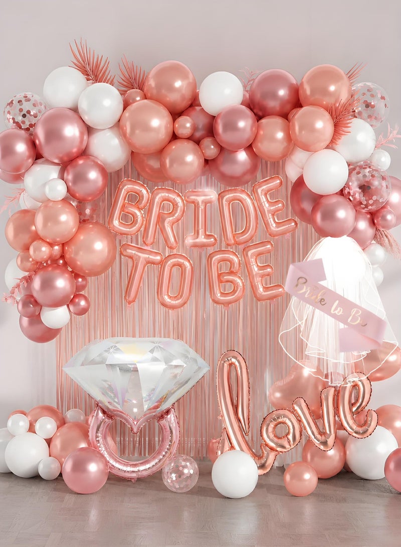 Farahom Rose Gold Bachelorette Party Decorations Set, Bridal Shower Decorations with Sash & Veil, Bride To Be Balloons with LOVE & Diamond Ring Balloons, Confetti Balloons, Latex Balloons & Fringe Curtains for Hen Party, Henna Night, Mehndi Night & Engagement Party - Image 1
