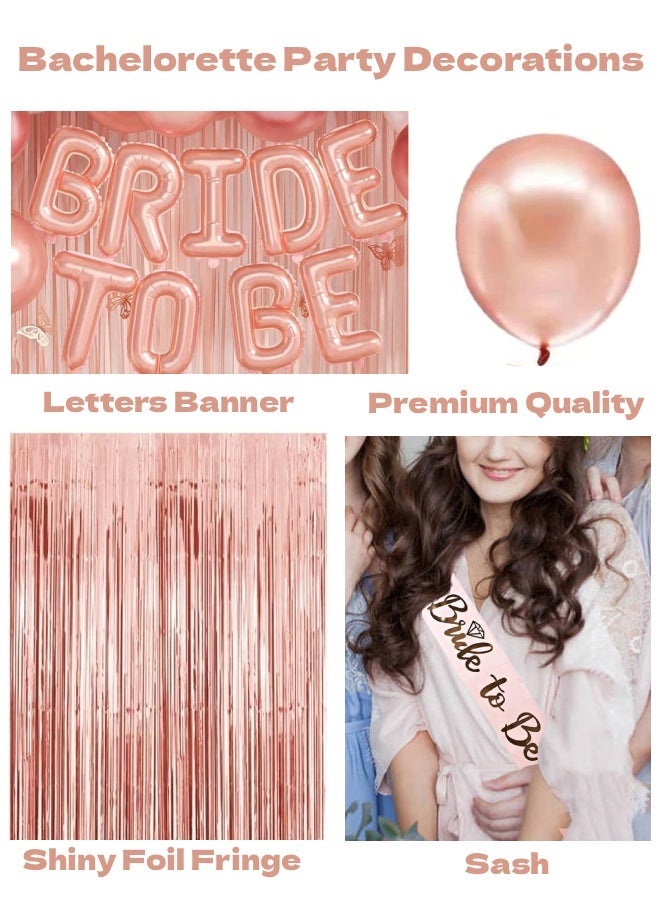 Farahom Rose Gold Bachelorette Party Decorations Set, Bridal Shower Decorations with Sash & Veil, Bride To Be Balloons with LOVE & Diamond Ring Balloons, Confetti Balloons, Latex Balloons & Fringe Curtains for Hen Party, Henna Night, Mehndi Night & Engagement Party - Image 5