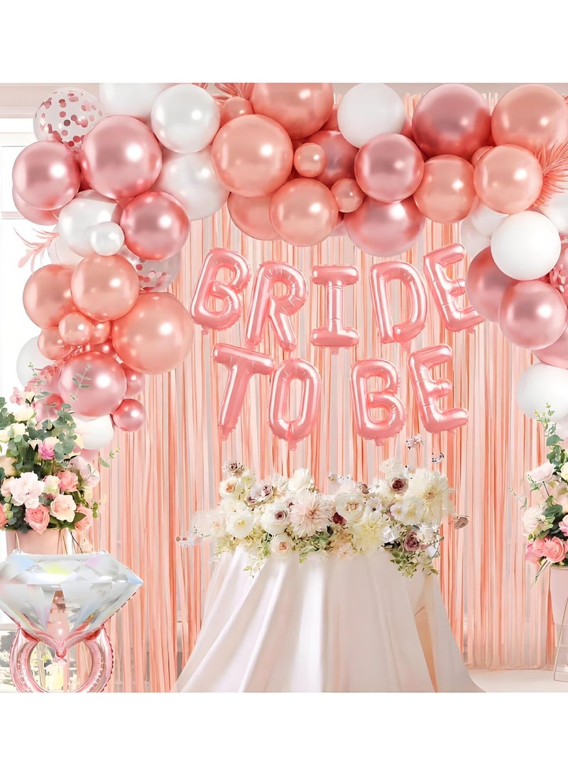 Farahom Rose Gold Bachelorette Party Decorations Set, Bridal Shower Decorations with Sash & Veil, Bride To Be Balloons with LOVE & Diamond Ring Balloons, Confetti Balloons, Latex Balloons & Fringe Curtains for Hen Party, Henna Night, Mehndi Night & Engagement Party - Image 4