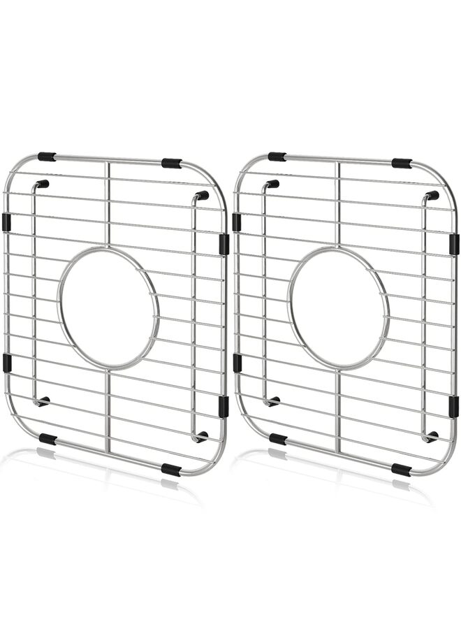 Sink Protectors for Kitchen Sink, Universal Double Bowl Sink Bottom Grid 13.2"x11.6"x1.25", 304 Premium Stainless Steel Kitchen Sink Protector Grid Sink Grate Rack Rear Drain 2 Packs  - Image 1