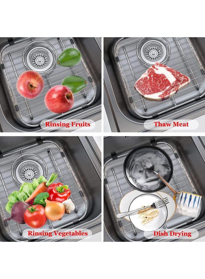 Sink Protectors for Kitchen Sink, Universal Double Bowl Sink Bottom Grid 13.2"x11.6"x1.25", 304 Premium Stainless Steel Kitchen Sink Protector Grid Sink Grate Rack Rear Drain 2 Packs  - Image 2