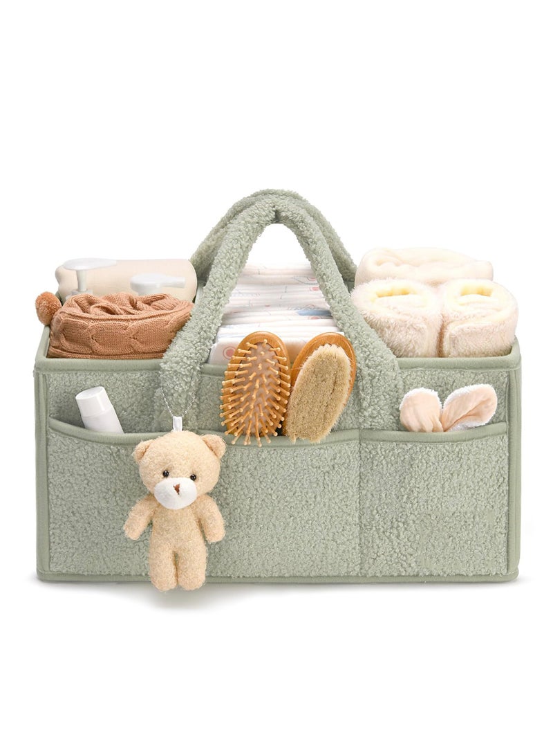 Baby Diaper Basket, Diaper Storage Basket, Eco-friendly Plush Material, Newborn Gift Registry and Baby Supplies List, Compartment Design, 38*25.4*18cm, Green  - Image 1