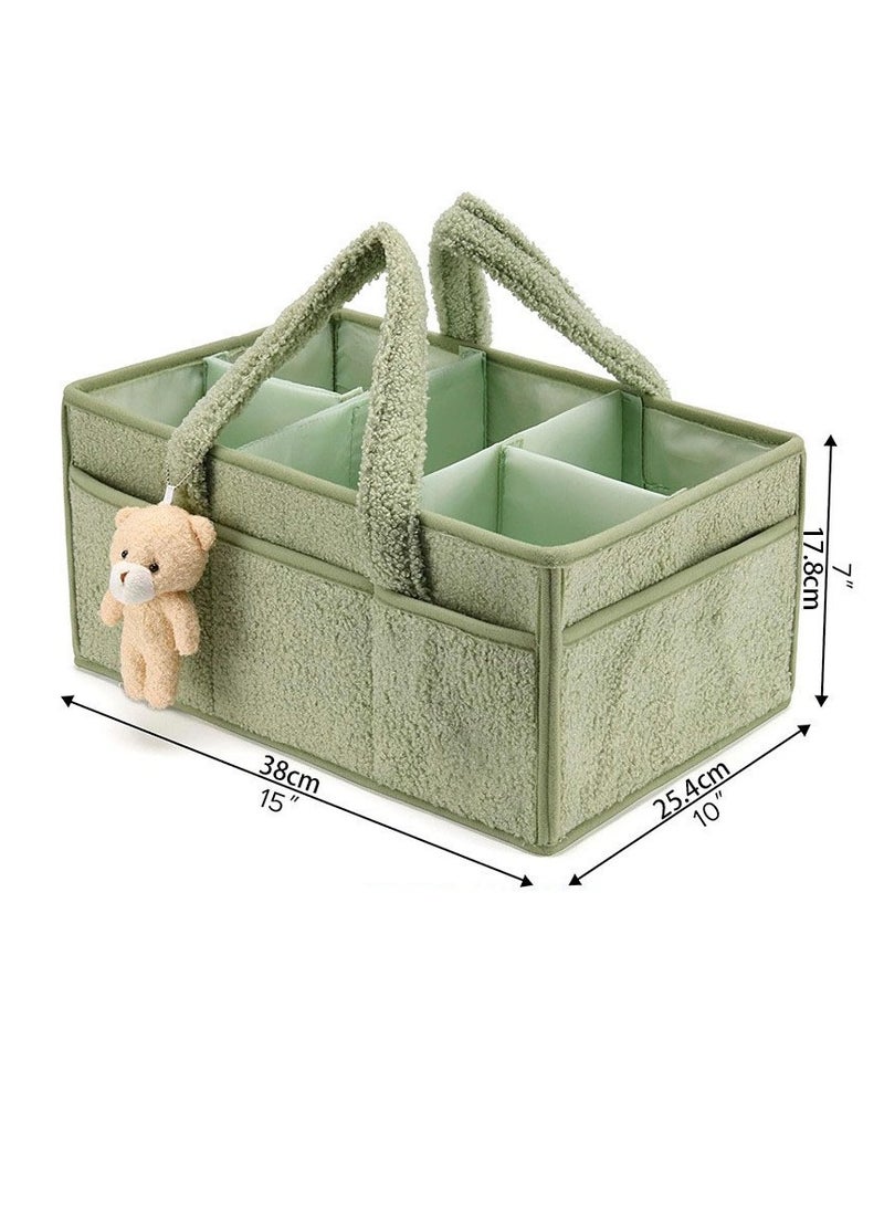 Baby Diaper Basket, Diaper Storage Basket, Eco-friendly Plush Material, Newborn Gift Registry and Baby Supplies List, Compartment Design, 38*25.4*18cm, Green  - Image 5