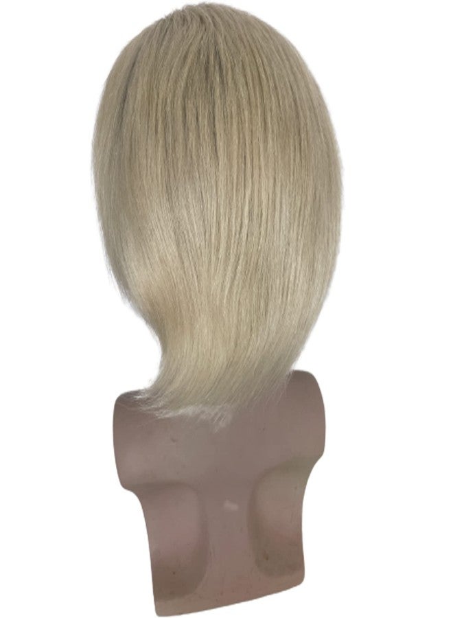 Voloria Mens Toupee Human Hair Swiss Lace Front Replacement Hairpiece for Man Mono Lace Base Tope with PU Around 1B Black Roots Ombre 60 Platinum Blonde Color - Image 4