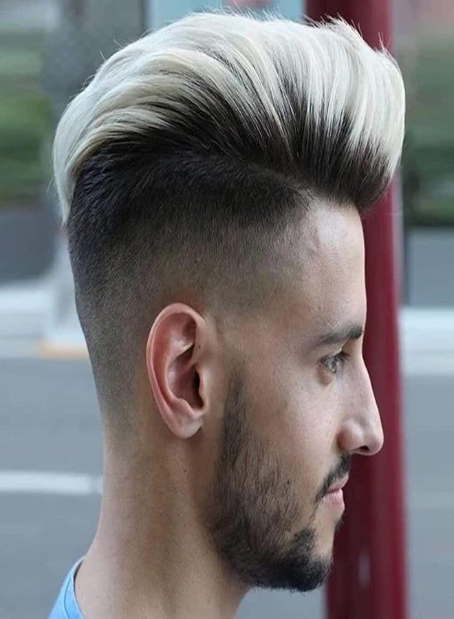 Voloria Mens Toupee Human Hair Swiss Lace Front Replacement Hairpiece for Man Mono Lace Base Tope with PU Around 1B Black Roots Ombre 60 Platinum Blonde Color - Image 1