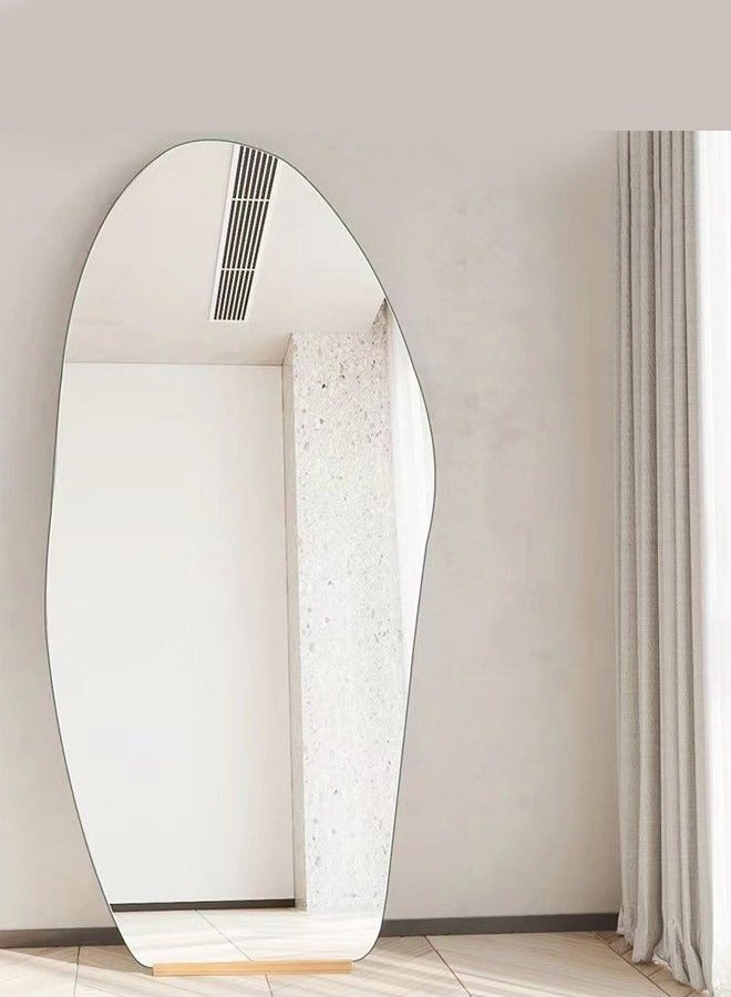 Raffine Modern Scandinavian Design Full Length Mirror Standing Hanging or Leaning Against Wall Large Bedroom Floor Mirror Dressing Mirror Wall-Mounted Mirror Wood Frame Wavy Mirror Round Corner 50x160 cm  - Image 3