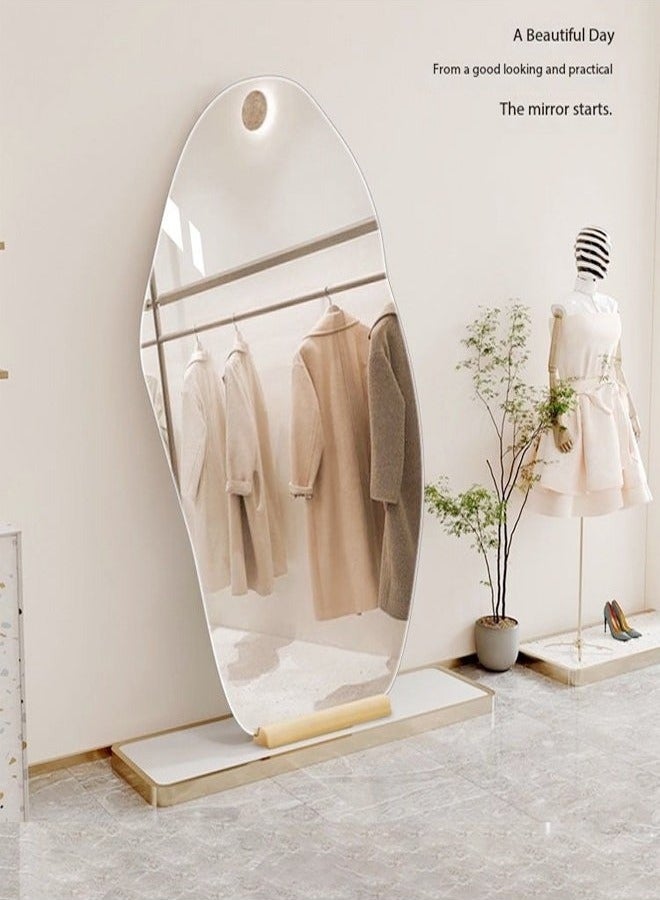 Raffine Modern Scandinavian Design Full Length Mirror Standing Hanging or Leaning Against Wall Large Bedroom Floor Mirror Dressing Mirror Wall-Mounted Mirror Wood Frame Wavy Mirror Round Corner 50x160 cm  - Image 5