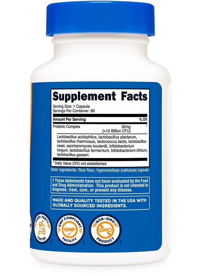 Nutricost - Probiotic Complex (10 Billion Cfu) 60 Capsules Acidophilus Plus 9 Other Probiotics Non Gmo Gluten Free Supplement - Image 1