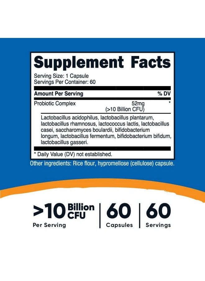 Nutricost - Probiotic Complex (10 Billion Cfu) 60 Capsules Acidophilus Plus 9 Other Probiotics Non Gmo Gluten Free Supplement - Image 1