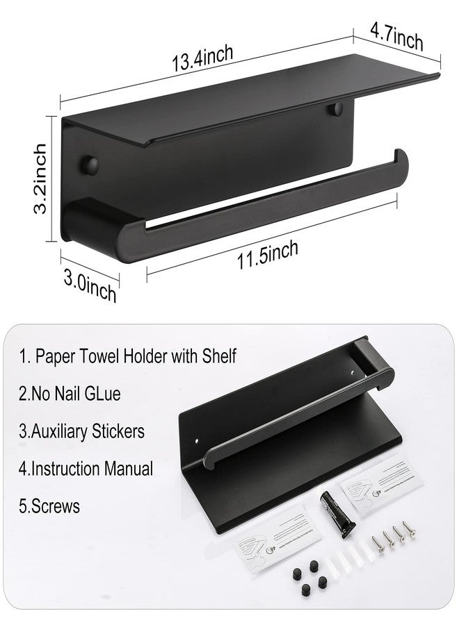 DUFU Paper Towel Holder Wall Mount for Kitchen, Self-Adhesive Paper Towel Holder with Shelf for Bathroom, Anti-Rust Aluminum, No Drill or Wall-Mounted with Screws (Black) - Image 5