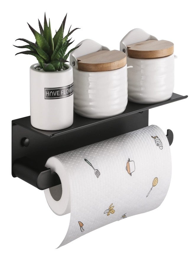 DUFU Paper Towel Holder Wall Mount for Kitchen, Self-Adhesive Paper Towel Holder with Shelf for Bathroom, Anti-Rust Aluminum, No Drill or Wall-Mounted with Screws (Black) - Image 1