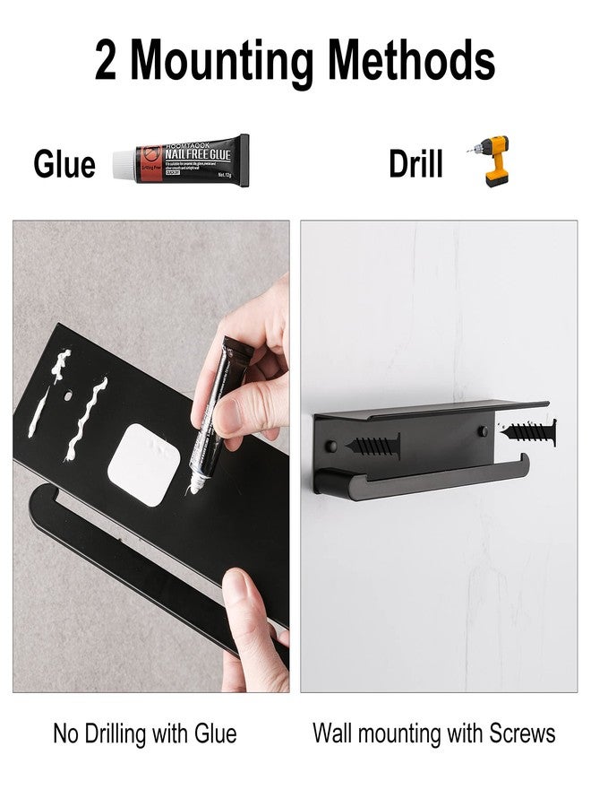 DUFU Paper Towel Holder Wall Mount for Kitchen, Self-Adhesive Paper Towel Holder with Shelf for Bathroom, Anti-Rust Aluminum, No Drill or Wall-Mounted with Screws (Black) - Image 4