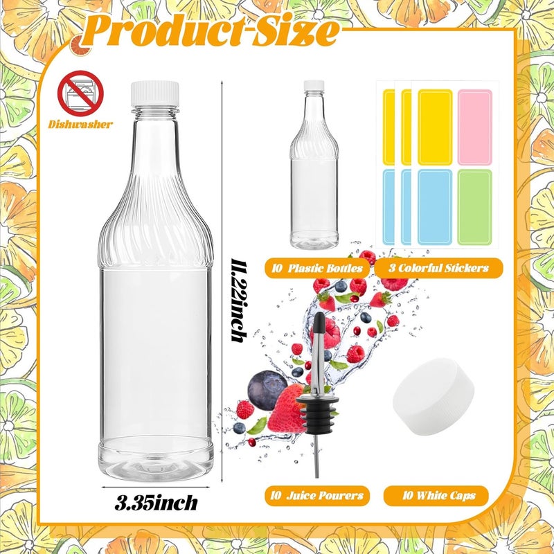 Tinsky 20 Pcs 32 oz Plastic Liquor Bottles Long Neck Bar Juice Pour Bottles with Liquor Pour Spout and Caps Snow Cone Syrup Bottles for Juice Alcohol - Image 4