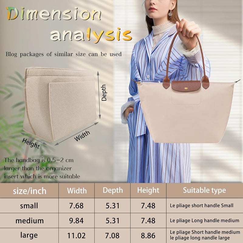 Lckaey Purse Organizer Insert for longchamp(Small) shor thandle Handbags Organizer 1012Beige-S - Image 2