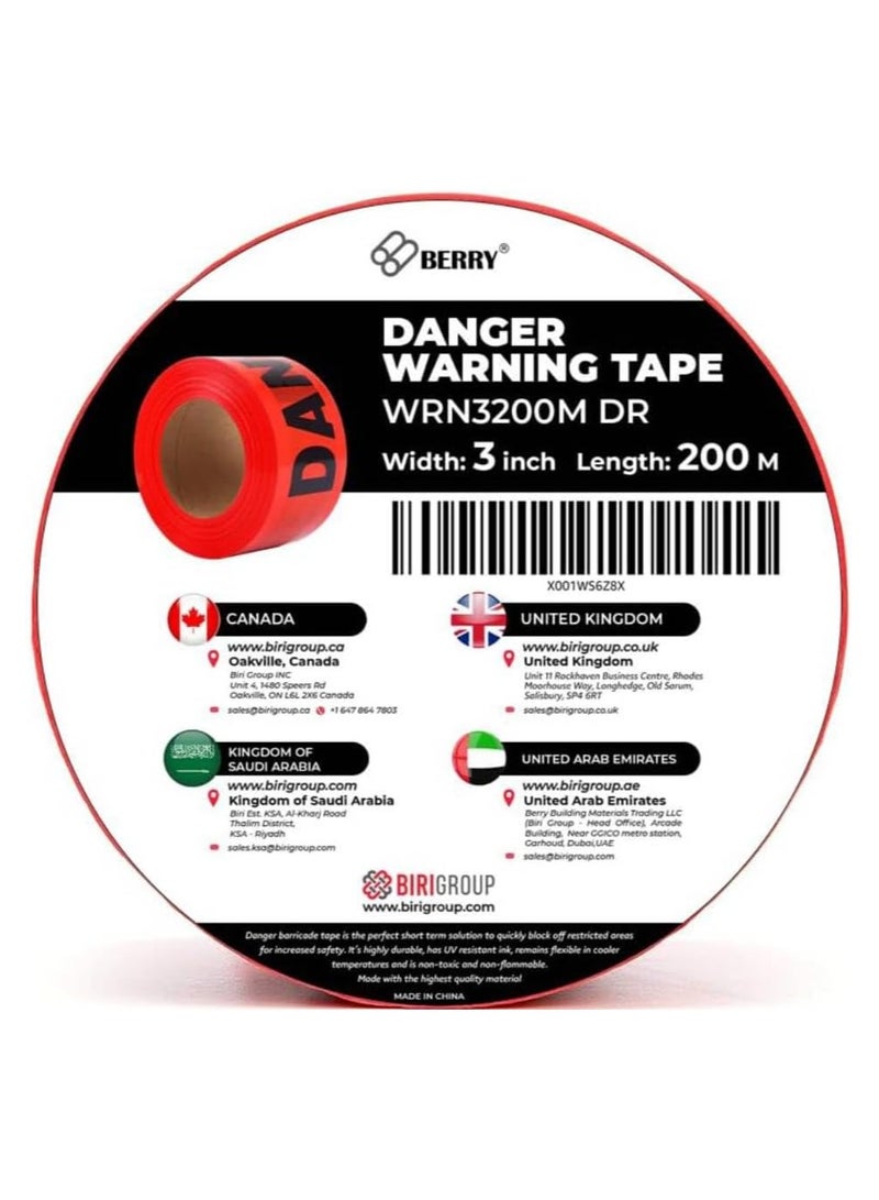 BERRY Berry Set of 5 - 200m High Visibility Danger Safety Tape, Barrier Tape for Construction, Emergency & Hazard Zones  - Image 2