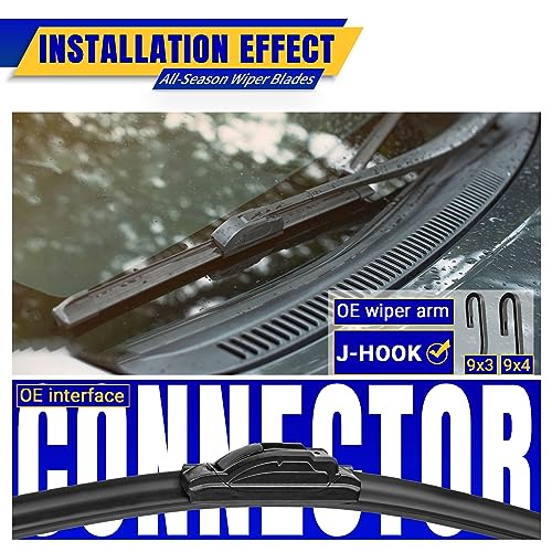 Rooppa 3 wipers Replacement for 2003-2009 Honda Element/2009-2014 Nissan Cube, Windshield Wiper Blades Original Equipment Replacement - 20"/20"/12" (Set of 3) U/J HOOK - Image 3
