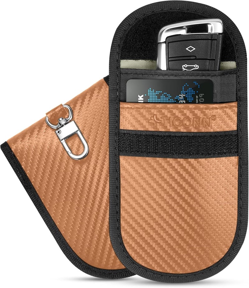 تيكون حقيبة فاراداي 2PK لمفتاح السيارة، 3.5 × 5.0 بوصة حماية قفص فاراداي، حجب إشارات RFID للسيارة، حقيبة مضادة للسرقة وعلبة مضادة للاختراق (برونزي، M) - Image 1