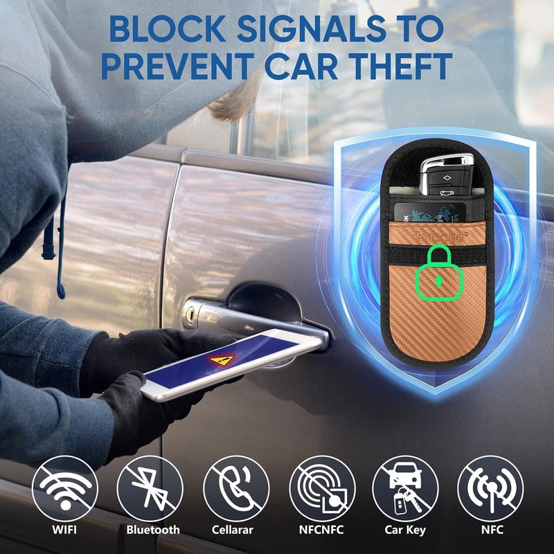تيكون حقيبة فاراداي 2PK لمفتاح السيارة، 3.5 × 5.0 بوصة حماية قفص فاراداي، حجب إشارات RFID للسيارة، حقيبة مضادة للسرقة وعلبة مضادة للاختراق (برونزي، M) - Image 3