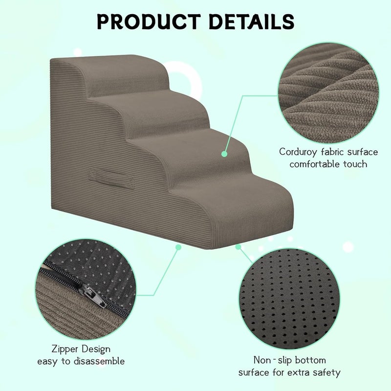 Mesa Lemon Dog Steps for Small Dogs, 3-Step Dog Ramp and Stairs for High Beds and Sofa, Non-Slip Pet Stairs Removable and Easy to Clean Cover, Light Brown - Image 3
