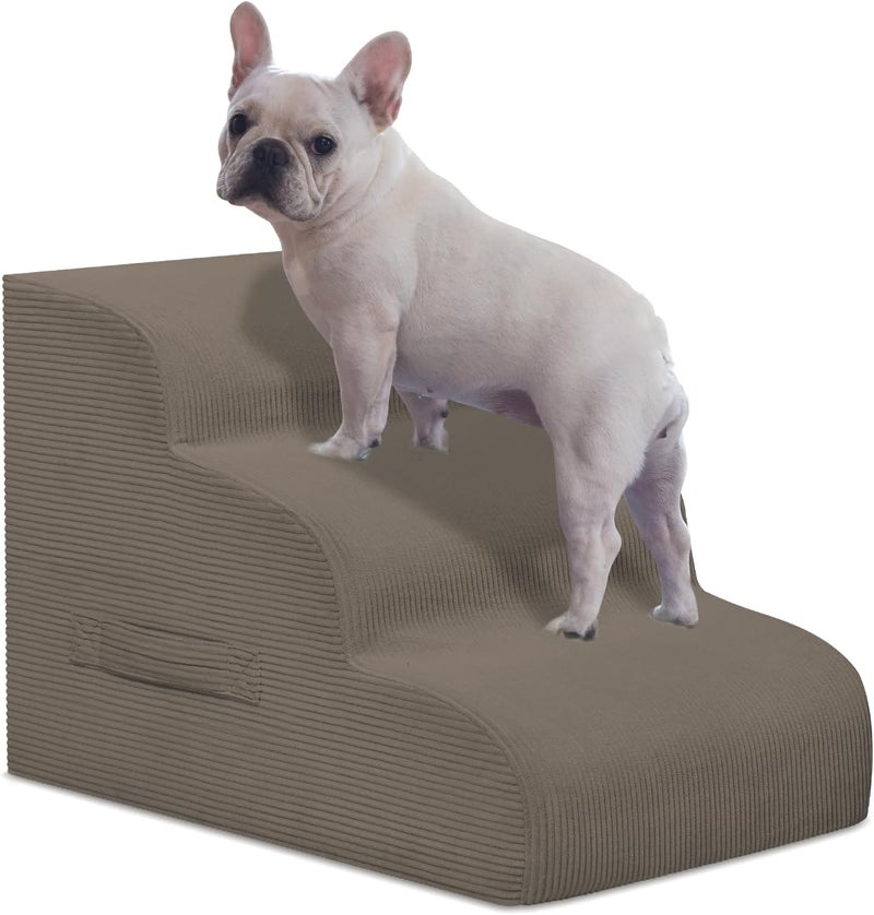 Mesa Lemon Dog Steps for Small Dogs, 3-Step Dog Ramp and Stairs for High Beds and Sofa, Non-Slip Pet Stairs Removable and Easy to Clean Cover, Light Brown - Image 1