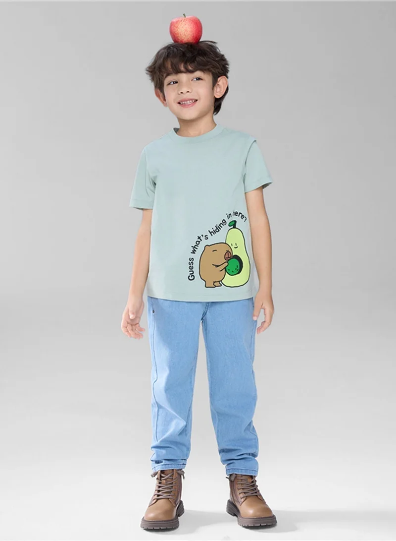 جيوردانو Kid's Regular Fit Cotton Crew Neck Graphic Print Tee
