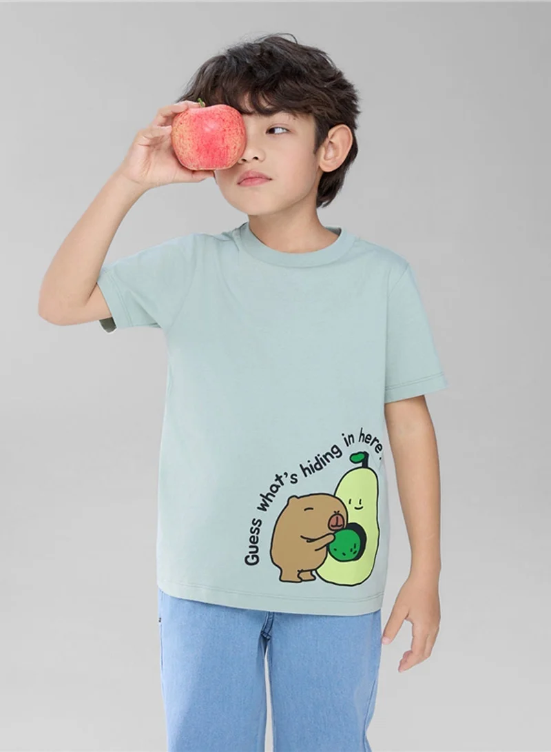 جيوردانو Kid's Regular Fit Cotton Crew Neck Graphic Print Tee