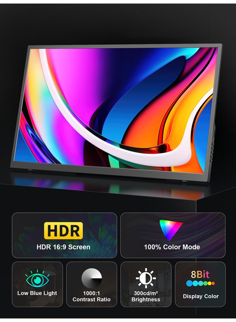 18.5 Inch Portable Monitor 1080P HDR Screen with 100Hz Refresh Rate, Low Blue Light, 8Bit Color, External Display for Phone Laptop PS5 Switch – Foldable 90° Stand - Image 3