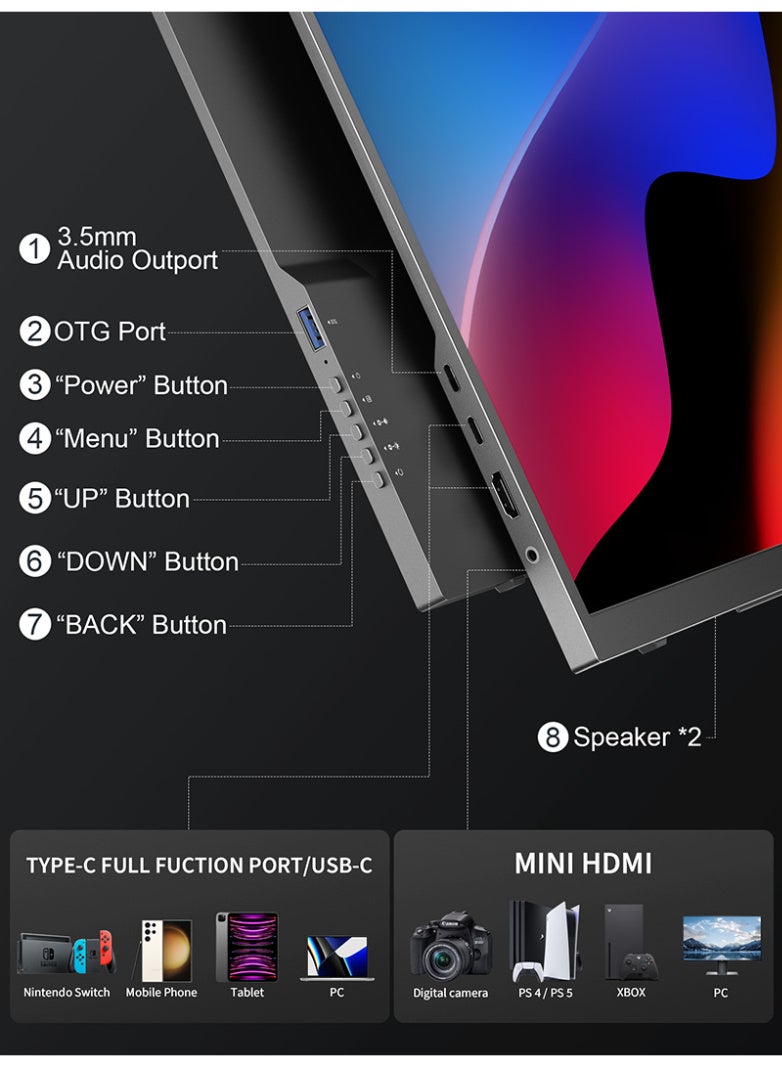 18.5 Inch Portable Monitor 1080P HDR Screen with 100Hz Refresh Rate, Low Blue Light, 8Bit Color, External Display for Phone Laptop PS5 Switch – Foldable 90° Stand - Image 5