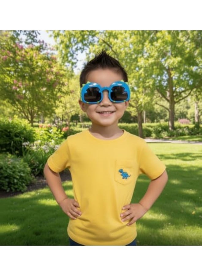 Dinosaur Cartoon Kids Sunglasses - Lightweight, Flexible - for Toddlers Age 2-6 - Image 3