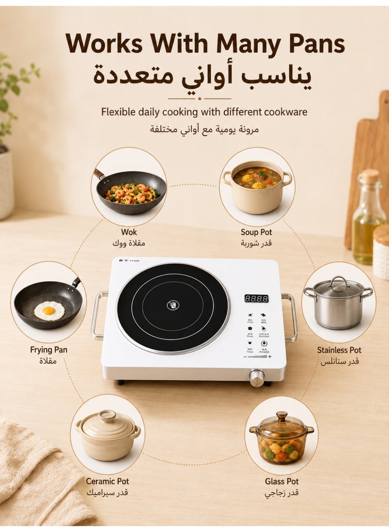 RUIYADA 2200W Electric Stove, Portable Infrared Ceramic Cooker with LED Display, Touch & Rotary Knob Control, 1-180 Min Timer, Electric Hot Plate Countertop Burner for Home Kitchen, Hot Pot, Soup, BBQ & Frying - Image 4