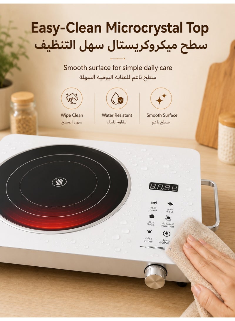 RUIYADA 2200W Electric Stove, Portable Infrared Ceramic Cooker with LED Display, Touch & Rotary Knob Control, 1-180 Min Timer, Electric Hot Plate Countertop Burner for Home Kitchen, Hot Pot, Soup, BBQ & Frying - Image 5
