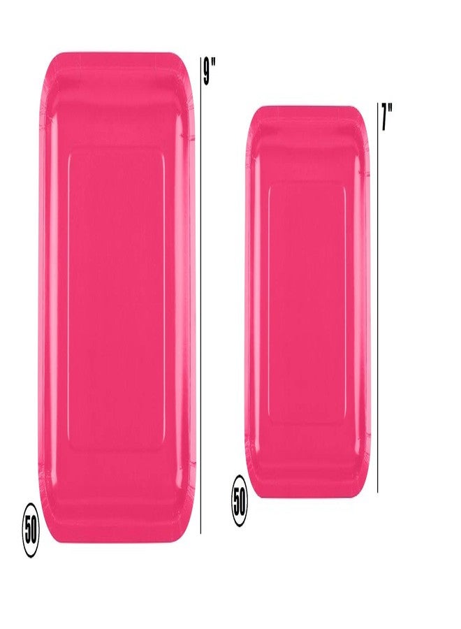 Oojami Pink Paper Plates Set – 100 Count Disposable Party Plates, 50 9-Inch Dinner & 50 7-Inch Dessert Plates, Sturdy Pink Party Plates for Birthdays, Baby Showers, Bridal Showers, Events - Image 3