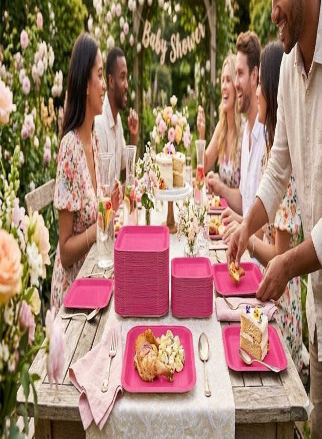 Oojami Pink Paper Plates Set – 100 Count Disposable Party Plates, 50 9-Inch Dinner & 50 7-Inch Dessert Plates, Sturdy Pink Party Plates for Birthdays, Baby Showers, Bridal Showers, Events - Image 5